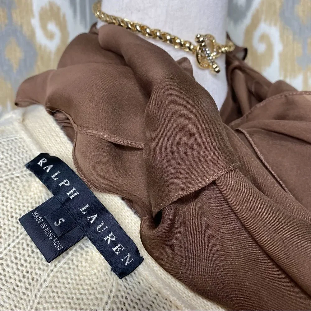 Ralph Lauren Vanilla Cable Knit Cashmere Long Line Cardigan Sweater Coat